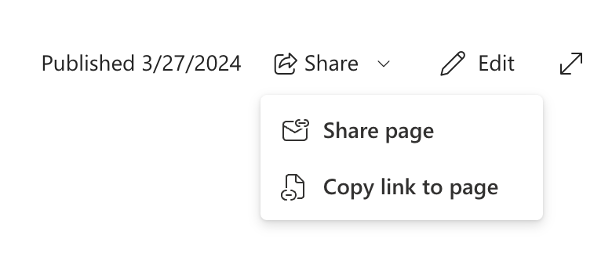 When ou click on the dropdown arrow you will see two options: Share Page, Copy link to page.
