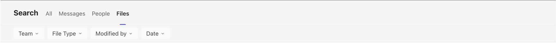 Filter Files results by Team, File Type, Modified by and Date