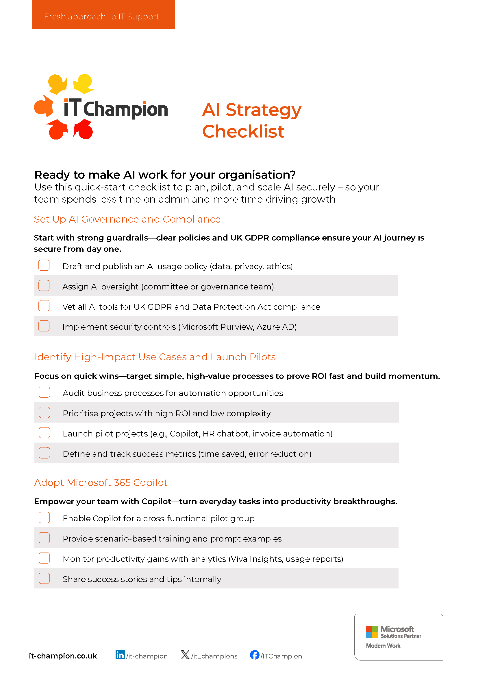 IT Champion AI Strategy Checklist
